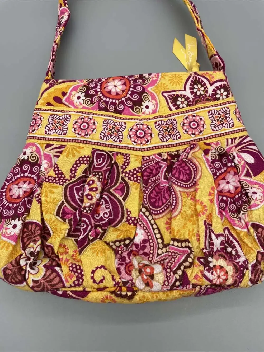 Vera Bradley Bali Gold Yellow Floral Pink Red Purse Small Pleated Handbag